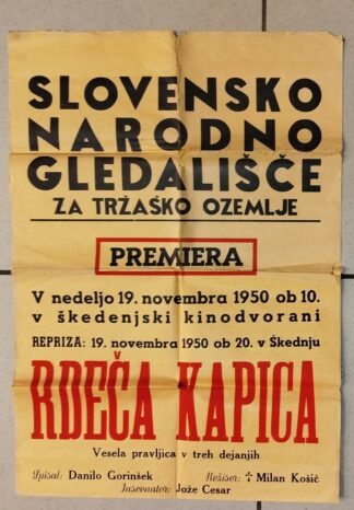 PLAKAT RDEČA KAPICA 1950; SLOVENSKO NARODNO GLEDALIŠČE