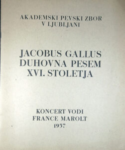 JACOBUS GALLUS DUHOVNA PESEM XVI. STOLETJA